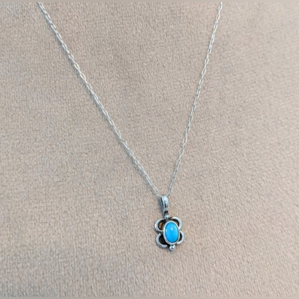 Vintage Sterling Turquoise Pendant With Necklace